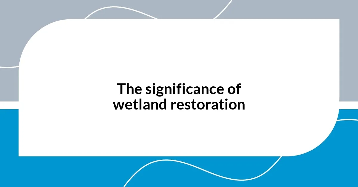 The significance of wetland restoration